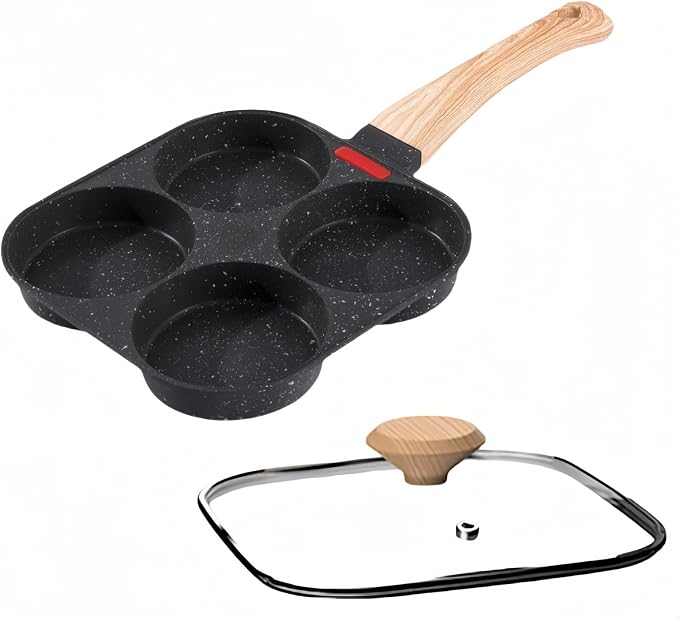 HUPECHAM Egg Pan With Lid 4-Cup Nonstick, and Healthy Granite Egg Frying Pan - Image 8