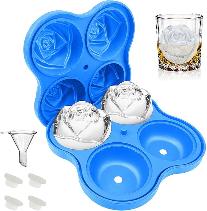 CAMKYDE Rose Ice Cube Tray 2.5 Inch, 4 Cavity Silicone Rose Ice Cube Mold by CAMKYDE