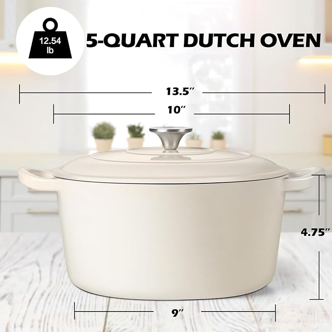 TeamFar 5Qt Dutch Oven, Enameled Cast Iron Dutch Oven - Image 2
