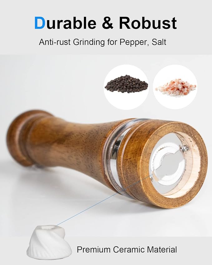 Pepper Grinder Salt Grinder Wooden Pepper Mill Grinder w/Adjustable Coarse - Image 3