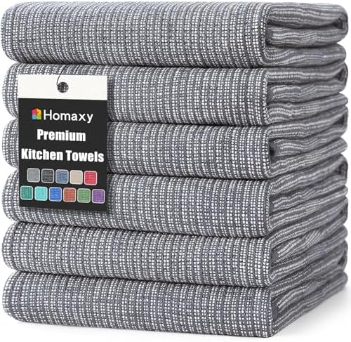 Homaxy 380 GSM Cotton Premium Kitchen Towels 6 Pack, 18"x 28", Grey