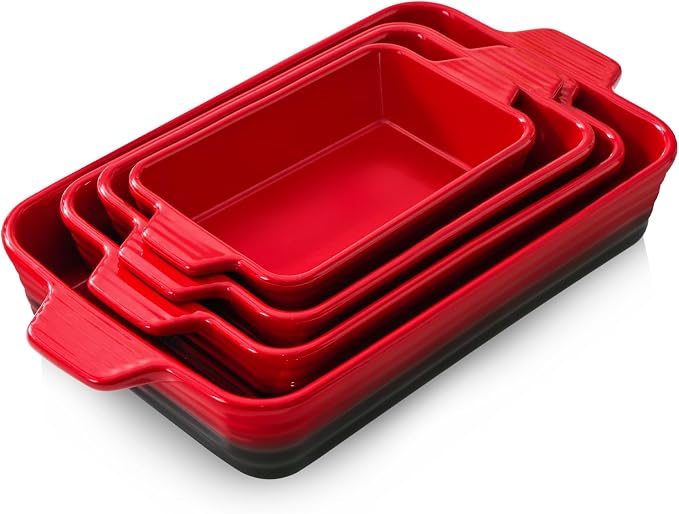 Casserole Dishes For Oven, Heat-Resistant Ceramic Bakeware Set Of 4 Rectangular by Unknown