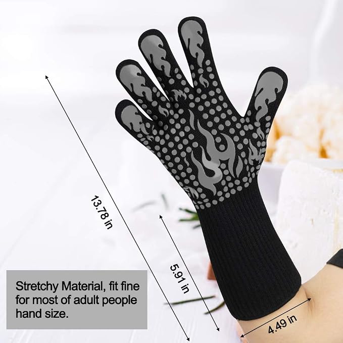 Comsmart BBQ Gloves, 1472F Heat Resistant Silicone Non-Slip Oven Mitts - Image 3