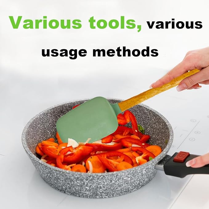 3PCS Silicone Spatula Wooden Handle Set, Heat Resistant Silicone Spatula - Image 6