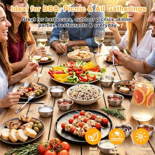 Stainless Steel Condiment Cups 12 Pack 50ml, Reusable Stackable