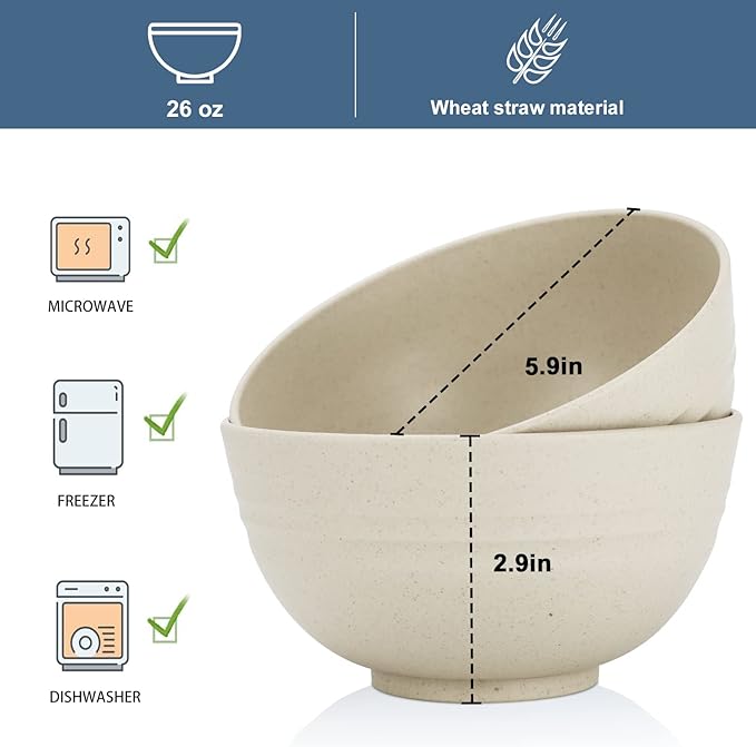 Wrova Wheat Straw Bowl Sets, Microwave and Dishwasher Safe Bowls, Kitchen Bowl - Image 2