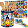 Talavera Utensil Holder Large, Spoon Rest & Drying Mat, Colorful