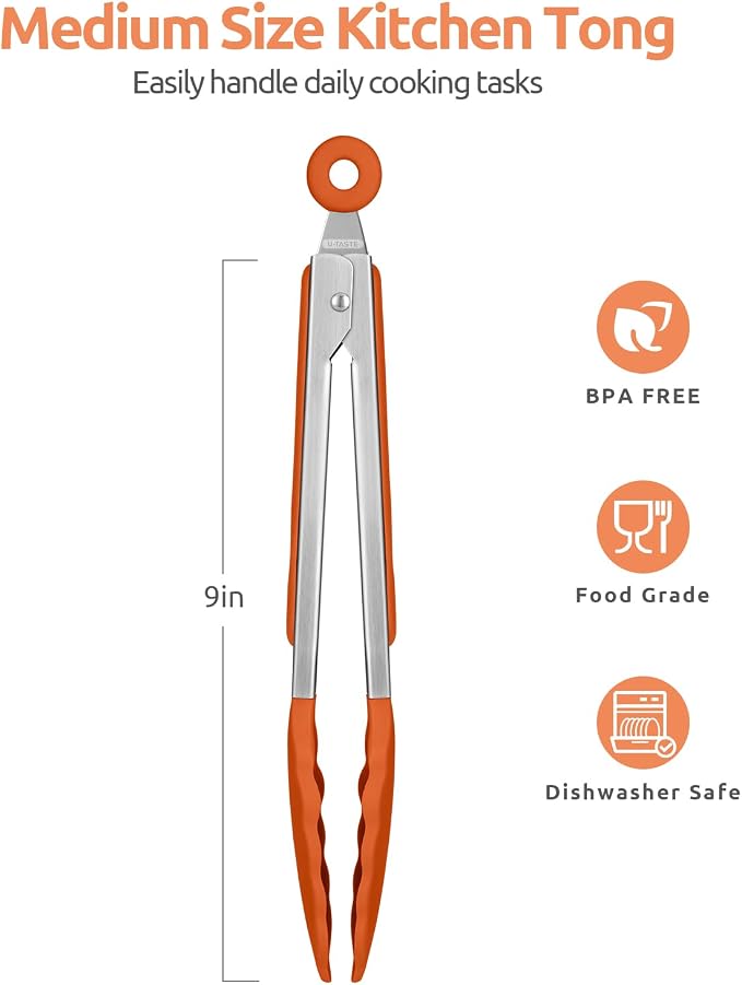 600ºF Heat Resistant Kitchen Tongs: U-Taste 9 inch Silicone Cooking Tong - Image 2