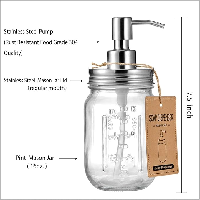 Amolliar Mason Jar Soap Dispensers, Rustproof Stainless Steel Lid &Pump - Image 5