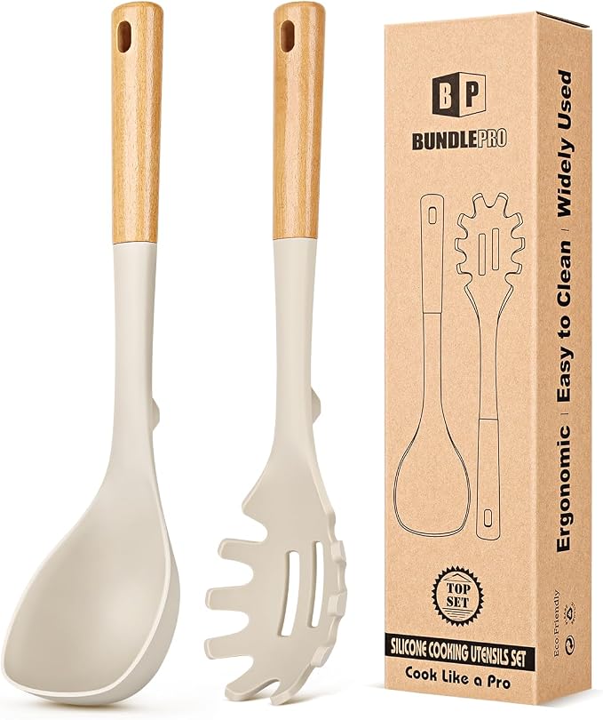 Silicone Soup Ladle and Spaghetti Spoon Set by BUNDLEPRO