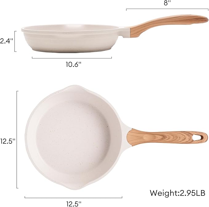 JEETEE 12.5 Inch Nonstick Frying Pan, Stone Coating Cookware, Large Omelette Pan - Image 9
