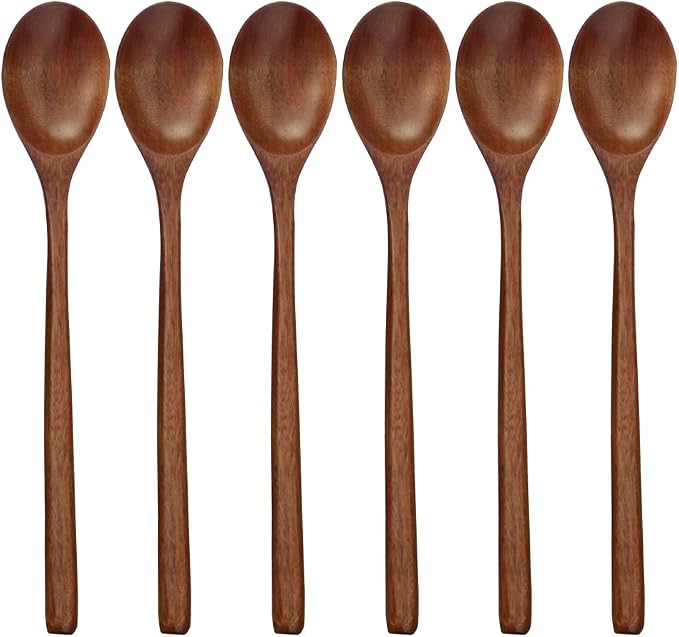 ADLORYEA Wooden Spoons, 6 Pieces 9 Inch Wood Soup Spoons by ADLORYEA