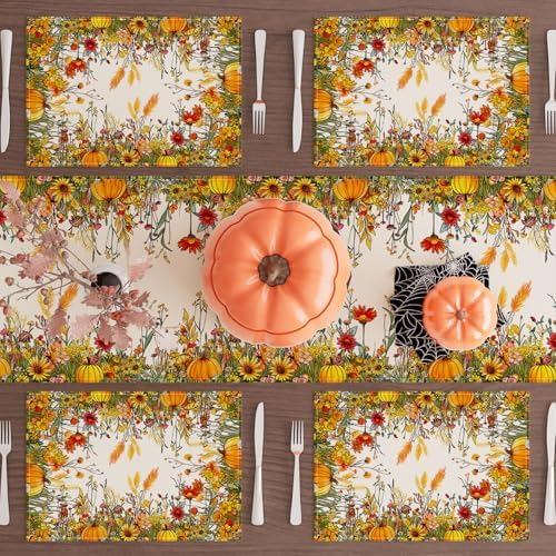 XCHI Fall Wild Flowers Placemats Set of 4 Table Decor 12x18 Inch