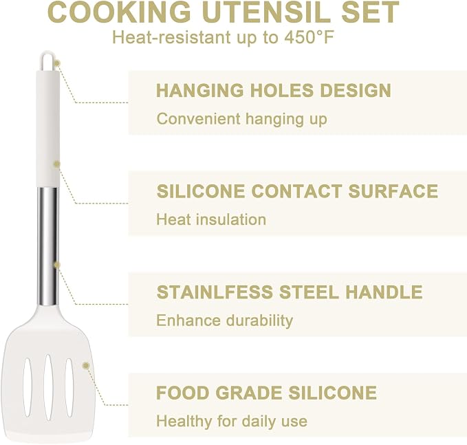 E-far Silicone Cooking Utensils Set, Slotted Turner, Soup Ladle, Pasta Server - Image 5