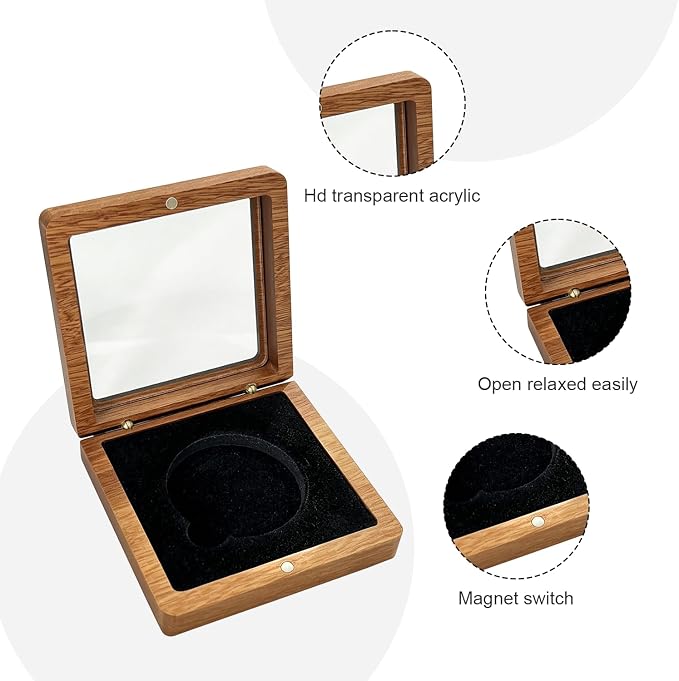 Silver Dollar Coin Holder – Single Coin Display Case Wooden Storage Box - Image 3