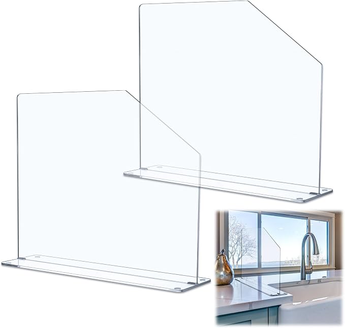 Vesici 2 Pcs Clear Acrylic Sink Splash Guard Freestanding Panel Barrier by Vesici