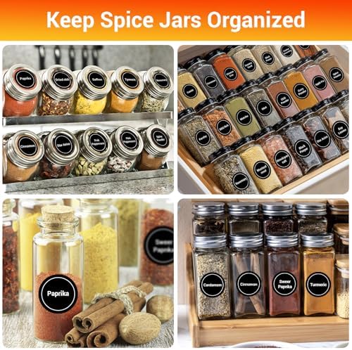 Segarty Preprinted Spice Labels, 432 Round Black Printed Pantry Labels
