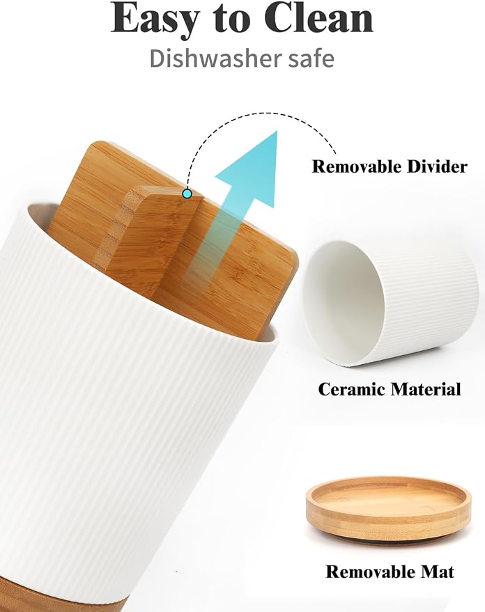 LoeJan 7.5" Utensil Holder, 3 Compartment Ceramic Kitchen Utensil Holder - Image 7