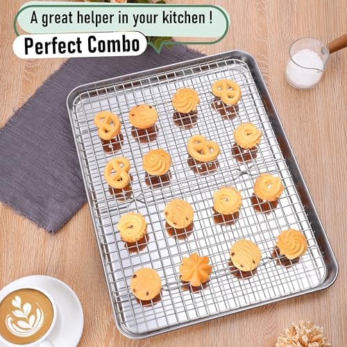 Homikit Baking Sheet with Wire Rack Set (1 Pan+1 Cooling Rack), 16" x