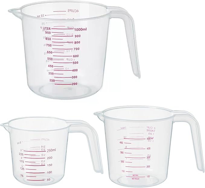 DTDNZKN 3 Pack Measuring Cup Set, Includes 250Ml, 500Ml and 1000Ml Plastic by DTDNZKN