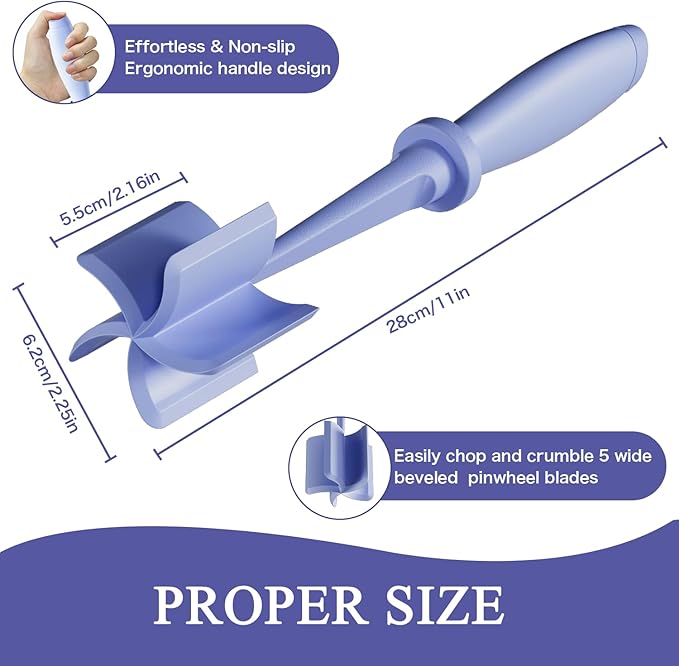 Meat Chopper, 5 Curve Blades Ground Beef Masher, Heat Resistant Meat Masher Tool - Image 4