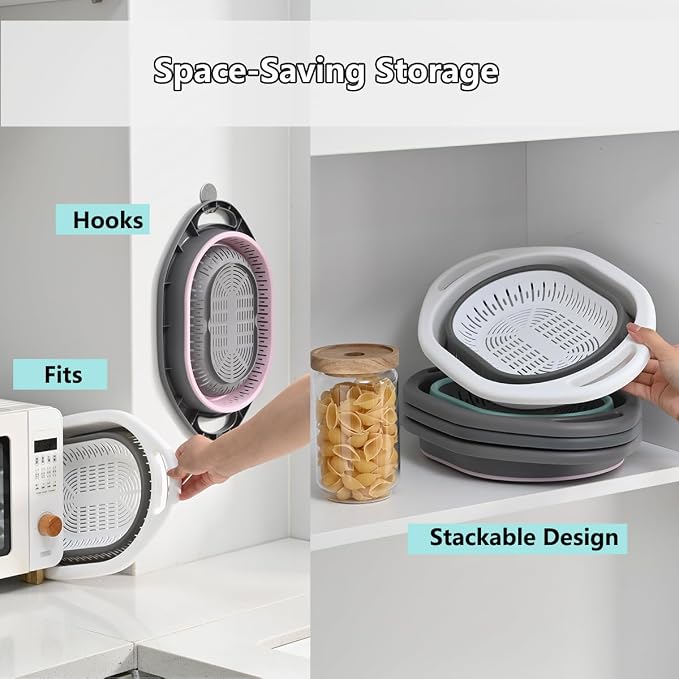 2-Pack Collapsible Silicone Colander Strainer, Foldable Kitchen Sink Basket - Image 4
