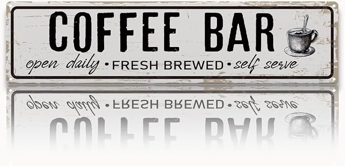 Coffee Bar Open Daily Sign, Retro Metal Tin Sign, Rustic Farmhouse Wall Decor by Unknown