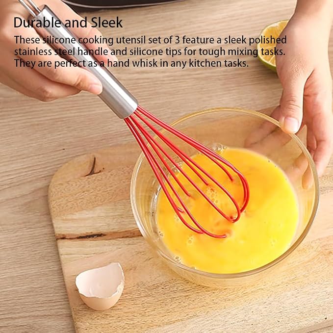 Silicone Whisk set of 3, 8+10+12in Kitchen Balloon Wire Whisks, Hand Egg Mixer - Image 4