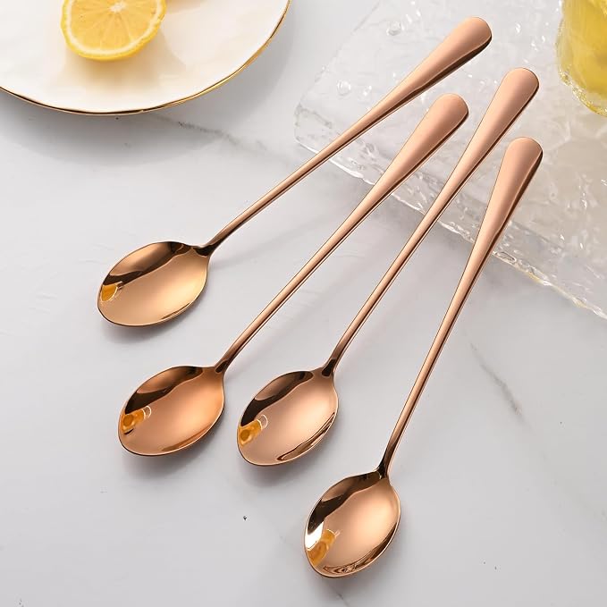 7.5 Inches Long Handle Coffee Stirring Spoons, Copper Stainless Steel Ice Cream - Image 7