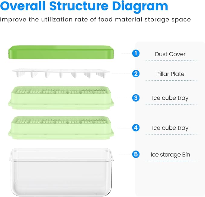PHINOX Ice Cube Tray With Lid and Bin, Ice Trays - Image 8