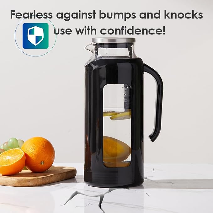 Delove Glass Pitcher with Lid & Shatterproof Shell – Heat-Resistant - Image 5