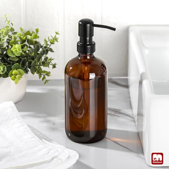 GMISUN Amber Glass Soap Dispenser, 1 Pack Dish Soap Dispensers - Image 4