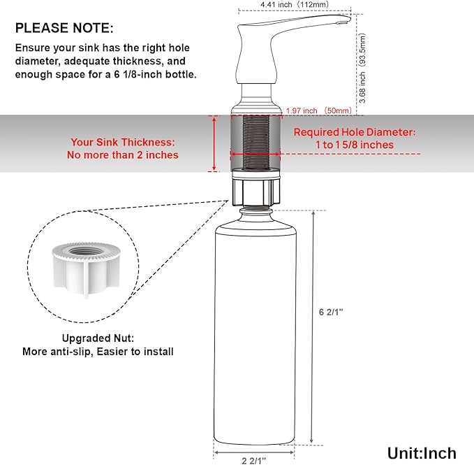 GAGALIFE Kitchen Sink Soap Dispenser Gold, Built in Soap Dispenser - Image 2