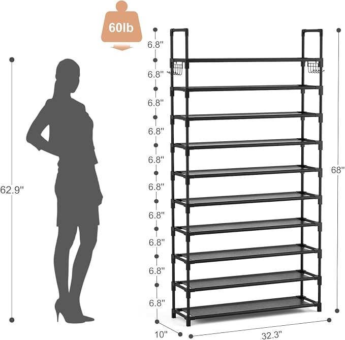 VTRIN 10 Tier Shoe Rack Tall Large Capacity Wide Shoe Organizer - Image 3