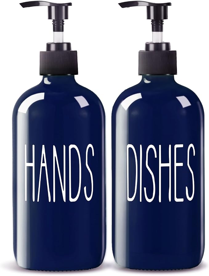 COHOSEGE Glass Soap Dispenser Set 2 Pack, 16 Oz Dish Soap Dispenser by COHOSEGE