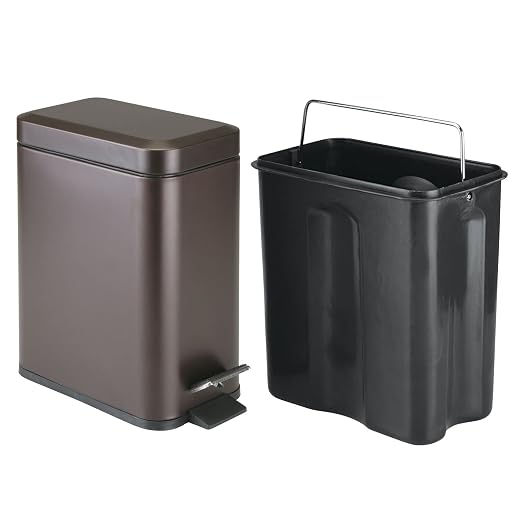 mDesign Small Modern 1.3 Gallon Rectangle Metal Lidded Step Trash Can, Compact - Image 5