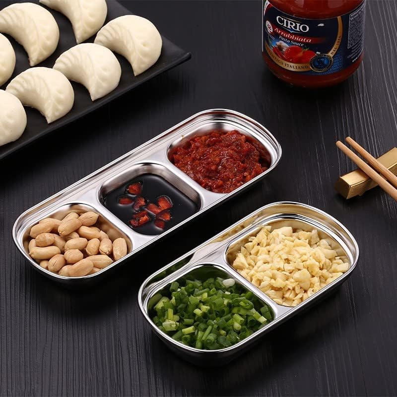 SOUJOY 4 Pcs Stainless Steel Sauce Dish, Divided Seasoning Sauces Dip