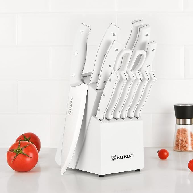 15-Piece White Kitchen Knife Set - Image 6