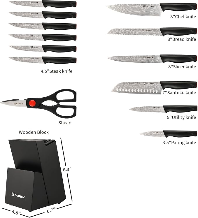 Damascus Pattern 15-Piece Kitchen Knife Set - Image 2