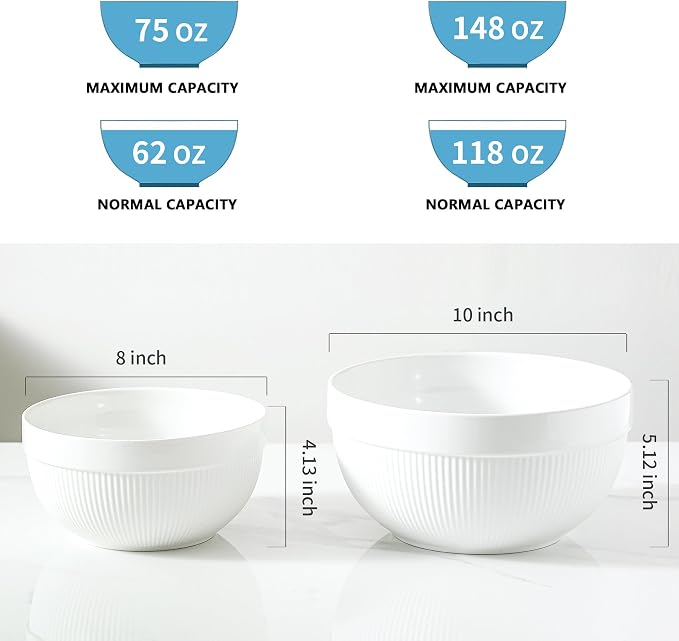 Ceramic Large Mixing Bowls for Kitchen, Dough Bread Making Bowl, 10 inch + 8 - Image 2