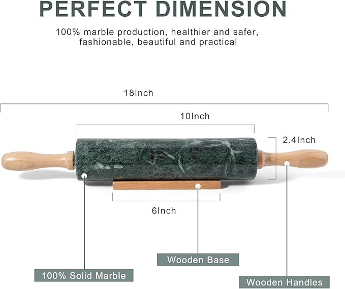 Koville Indian Green Marble Rolling Pin, Non-Stick Stone Dough Roller, 18 Inch - Image 2