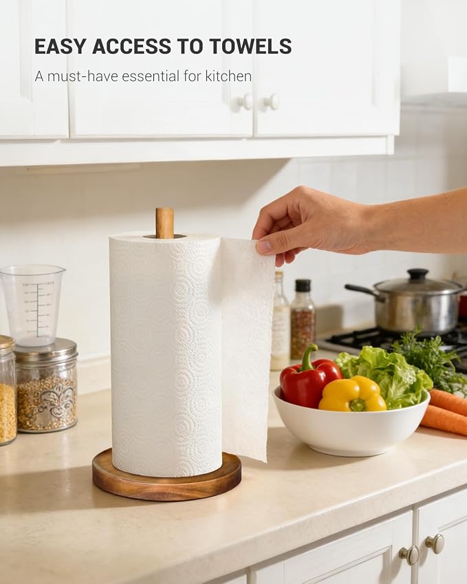 NESAPTO Paper Towel Holder Countertop, Wooden Standing Paper Towel Roll Stand - Image 6