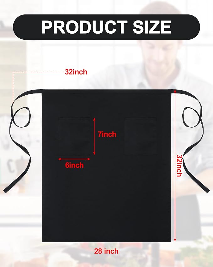 Xtinmee 4 Pcs Bistro Aprons 2 Pockets 32 Inch Waterproof Half Waist Black - Image 6