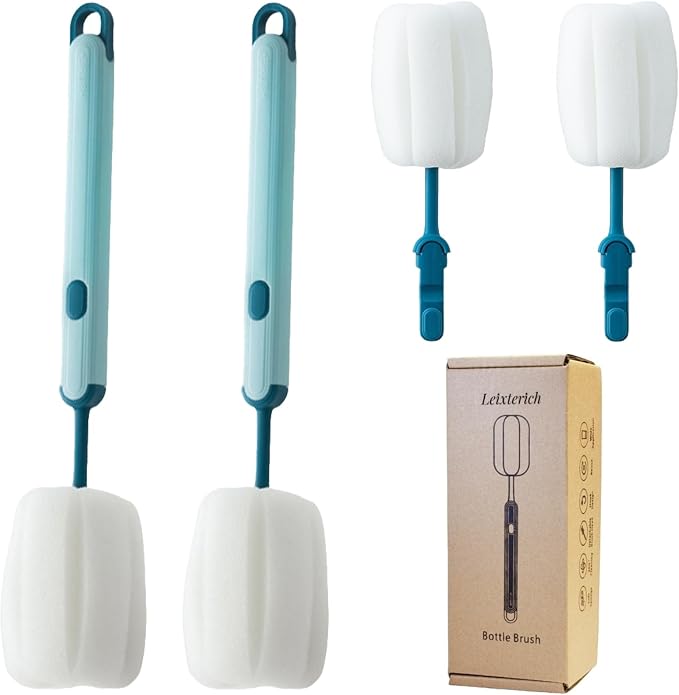 Bottle Brush Long Handle Cup Cleaner Brush Sponge Bottle Scrubber Detachable by Unknown
