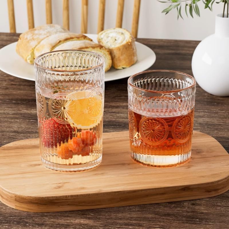 Loivttvv 12pcs Vintage Drinking Glasses Set, 12 oz Highball Glasses &