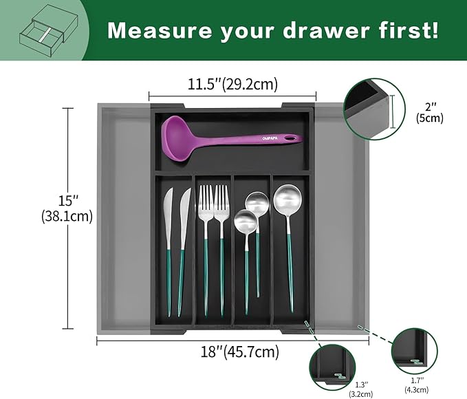 Utoplike Bamboo Silverware Drawer Organizer, Expandable Kitchen Utensils Drawer - Image 2