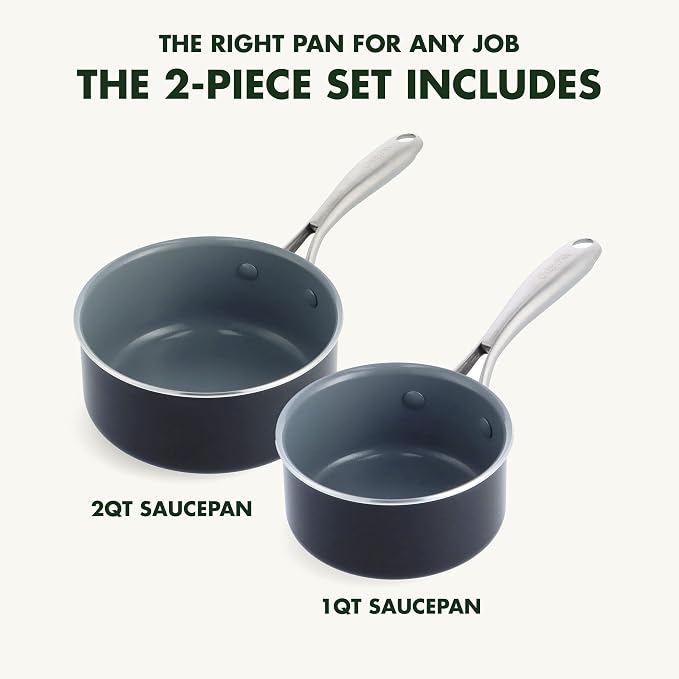 GreenPan Swift Healthy Ceramic Nonstick, 1QT and 2QT Saucepan Set, Stainless - Image 3