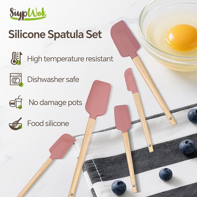 Silicone Spatula Set, Food Grade Rubber Spatula-5 Piece Nonstick Rubber Spatulas - Image 7