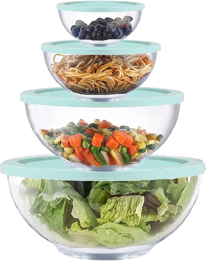 Glass Mixing Bowl Set with Airtight Lids by Homwin