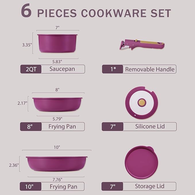CAROTE Ceramic Pots and Pans Set, Nonstick Cookware Set Detachable Handle - Image 2